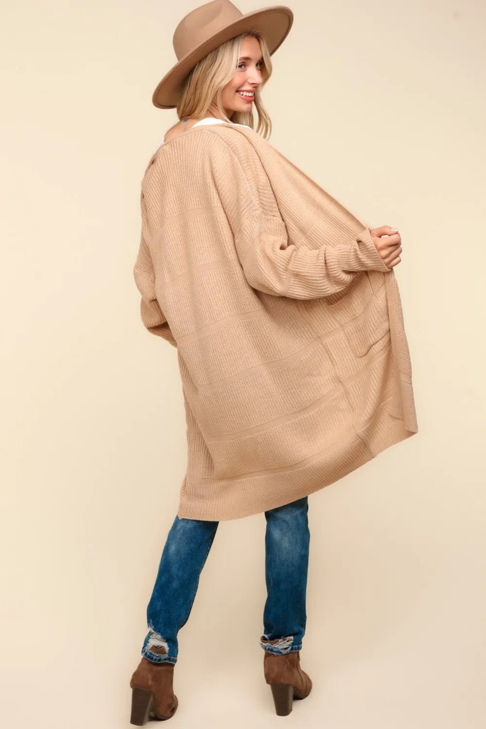 Haptics Stripe Textured Open Front Cardigan with Pockets - Bela Fils BoutiqueBela Fils Boutique